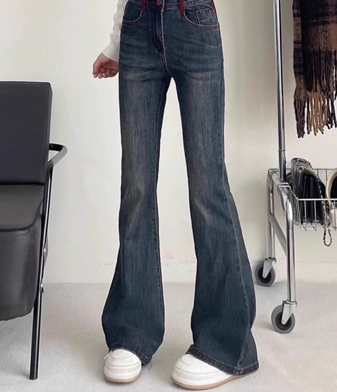 フレアパンツ 美脚強調ハイウエストフレアパンツ