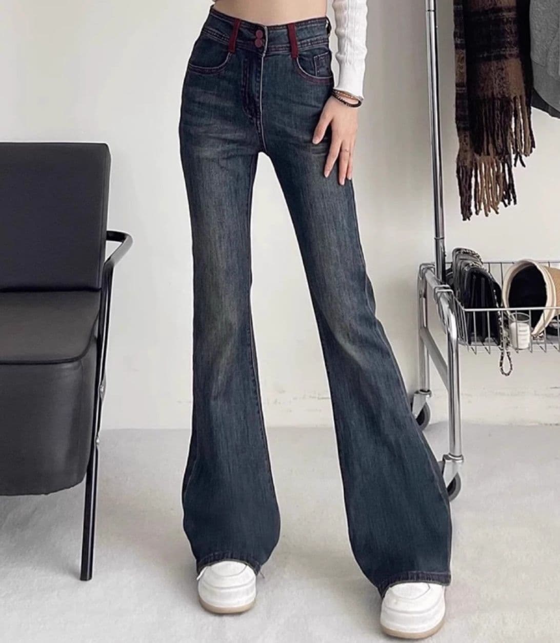 フレアパンツ 美脚強調ハイウエストフレアパンツ