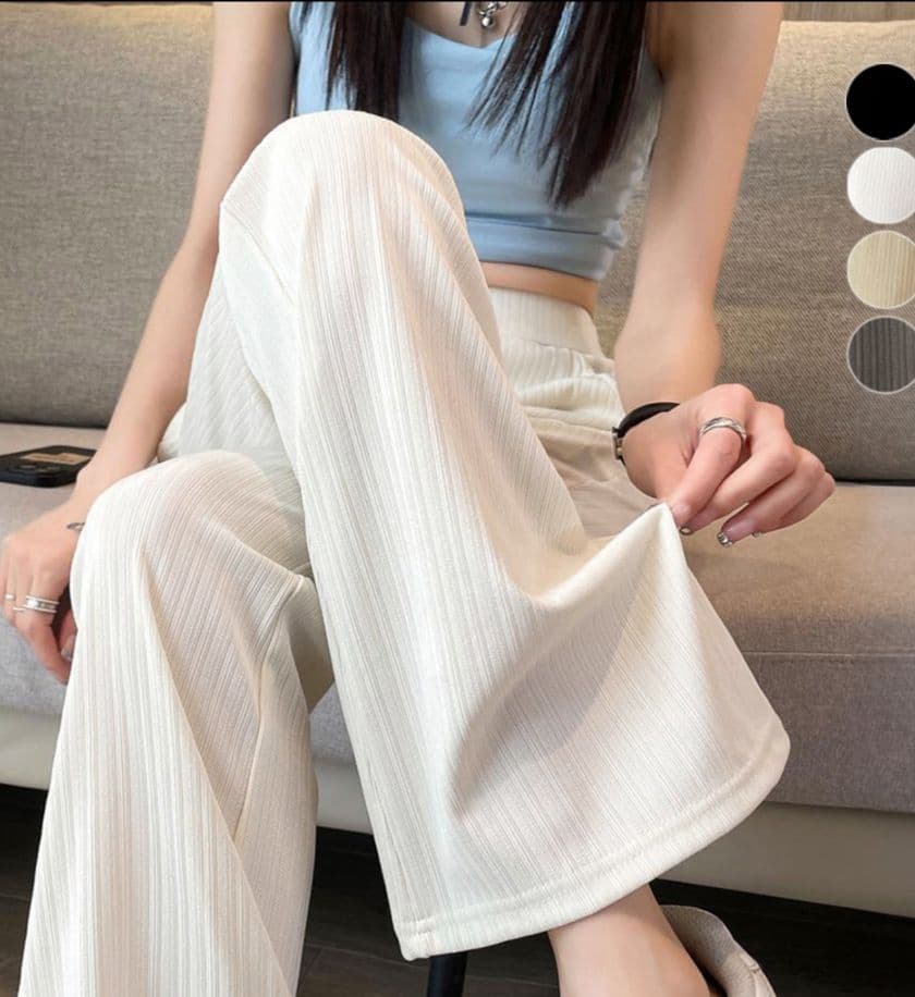 リブ素材 美脚セミフレアパンツ レディース