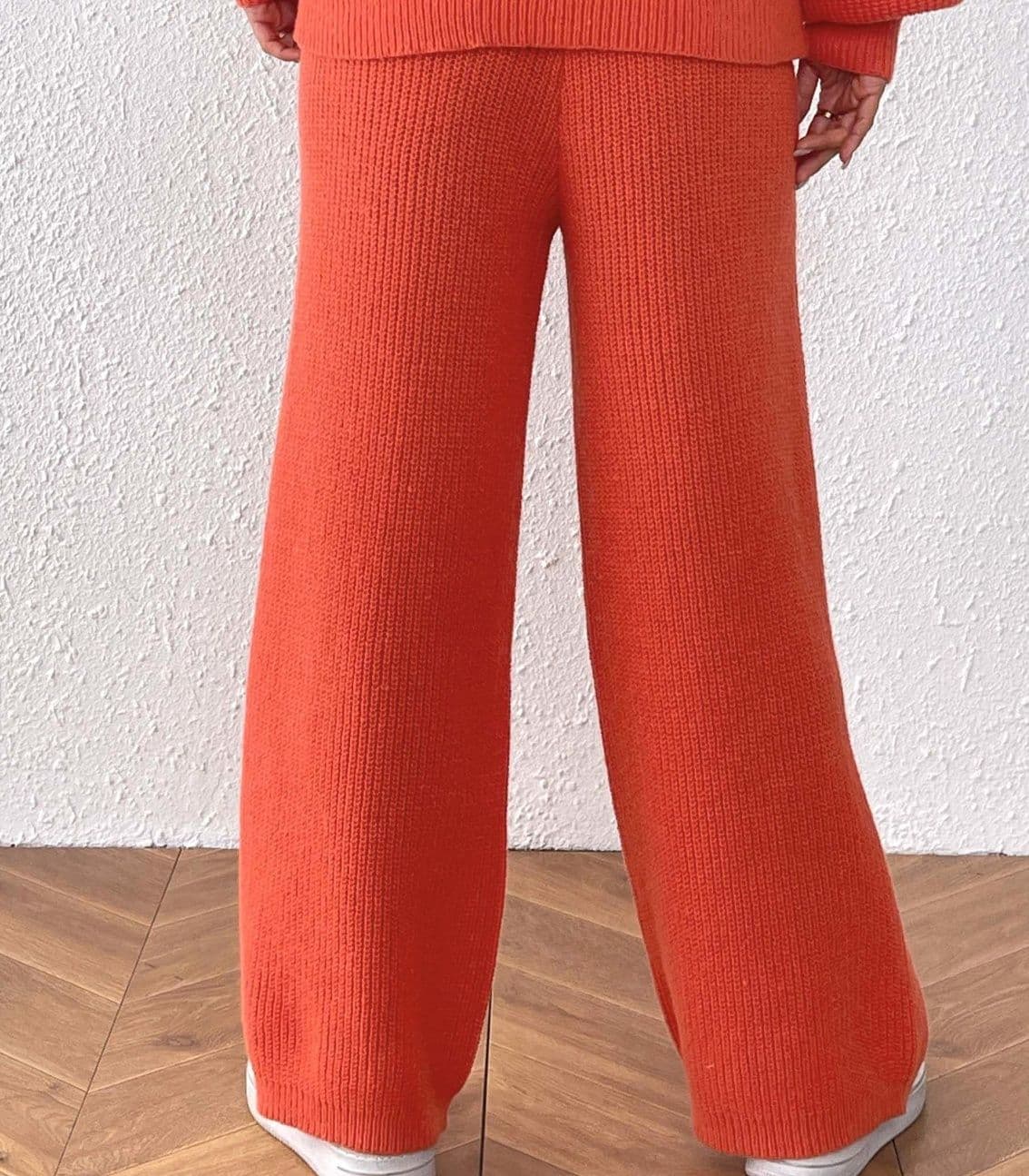 フレアパンツ 贅沢な編み目のフレアリブパンツ
