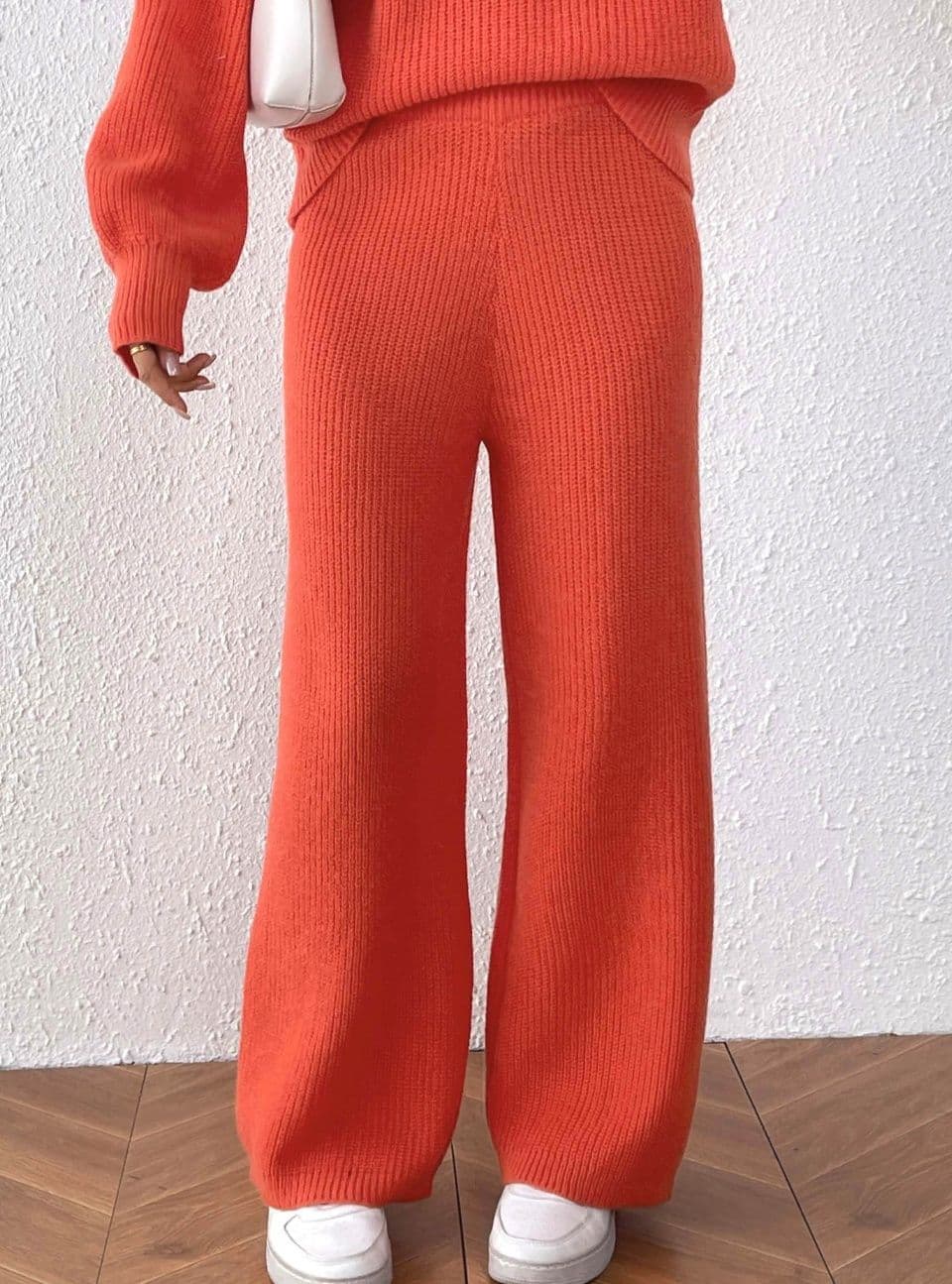 フレアパンツ 贅沢な編み目のフレアリブパンツ