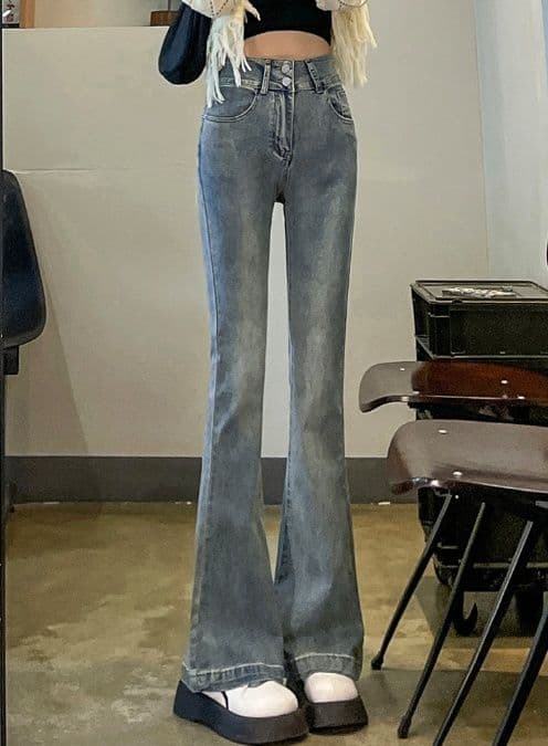 フレアパンツ 復刻風ハイウエストフレアデニム