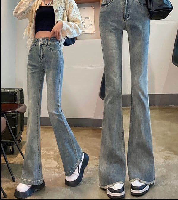 フレアパンツ 復刻風ハイウエストフレアデニム