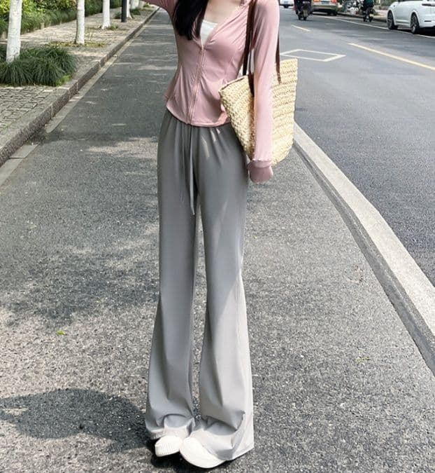 フレアパンツ 涼感ゆったりフレアスラックス