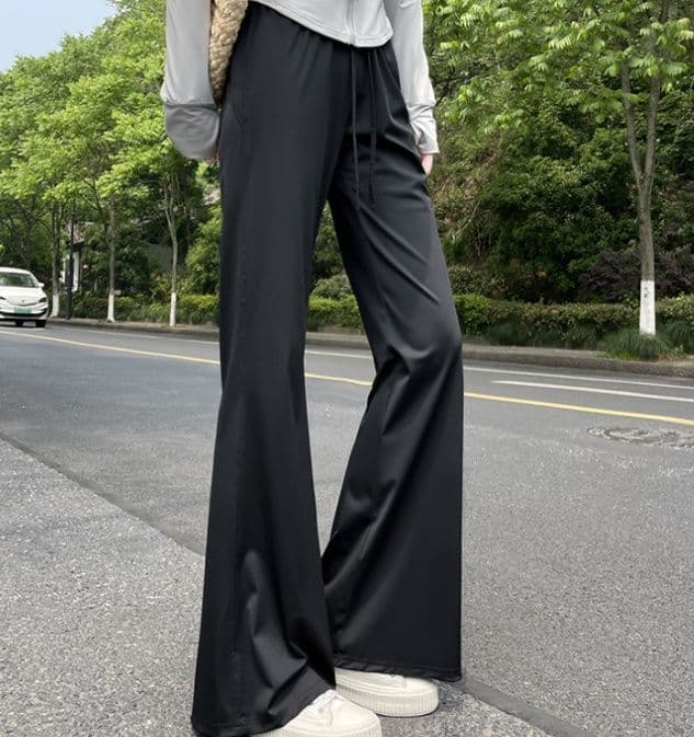 フレアパンツ 涼感ゆったりフレアスラックス