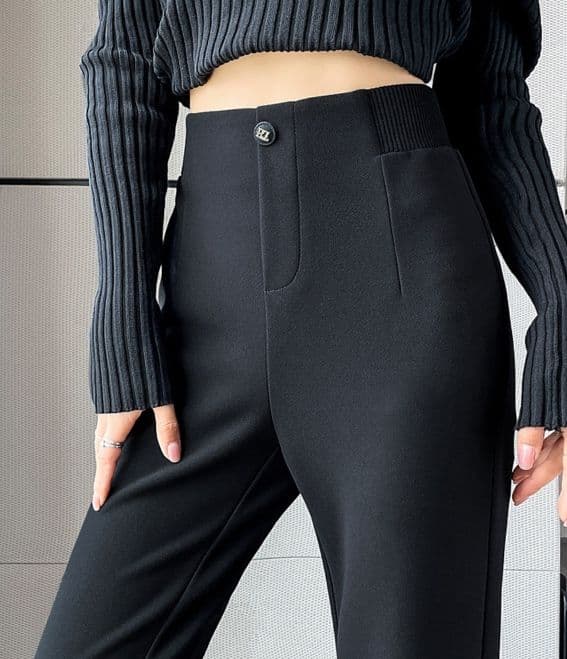 フレアパンツ リブ仕様ストレッチフレアパンツ