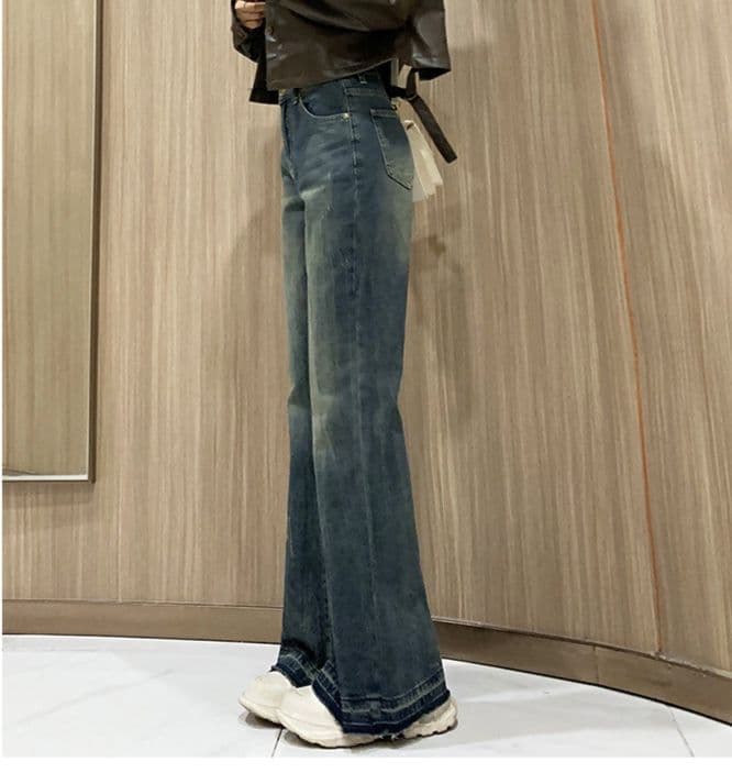 フレアパンツ レトロ風味美脚フレアデニム