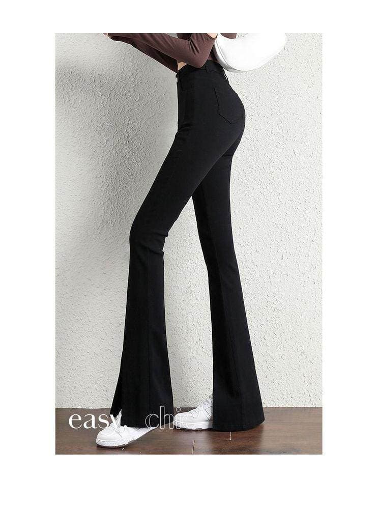 フレアパンツ 裾スリット入りハイウエストフレアパンツ
