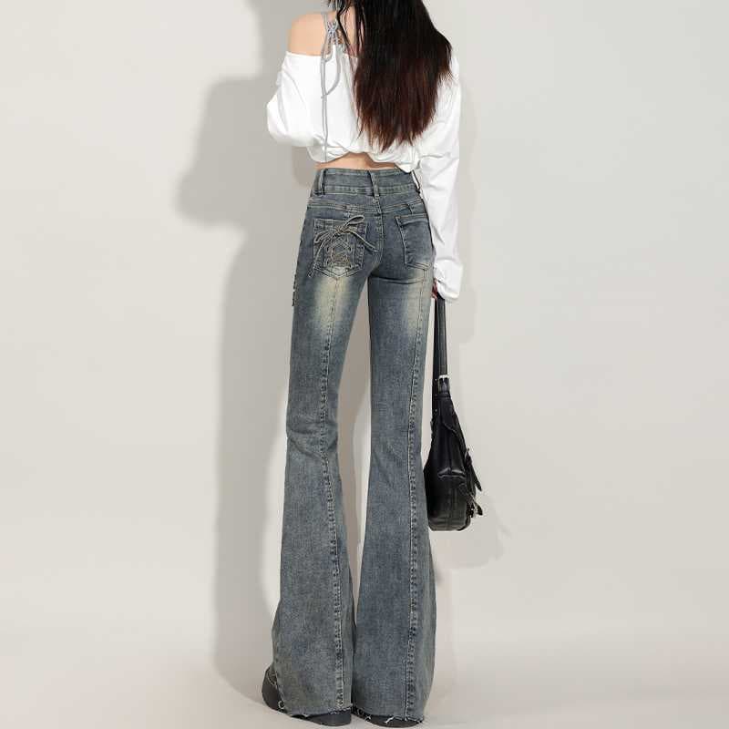 フレアパンツ 裾広がりヴィンテージ加工デニムフレアパンツ