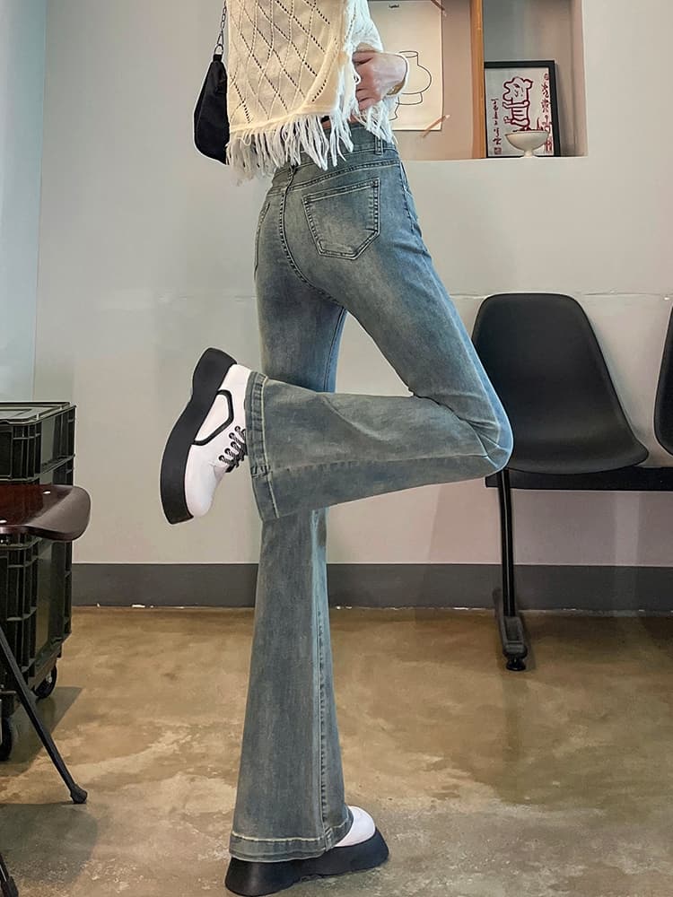 フレアパンツ 復刻風ハイウエストフレアデニム