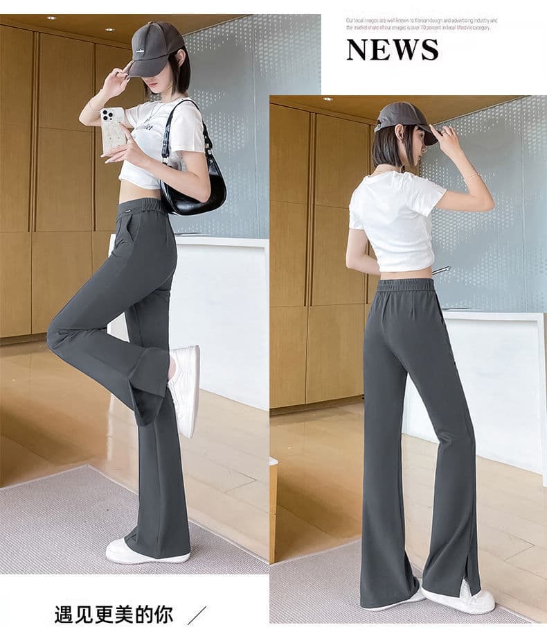フレアパンツ すっきり美脚フレアスラックス