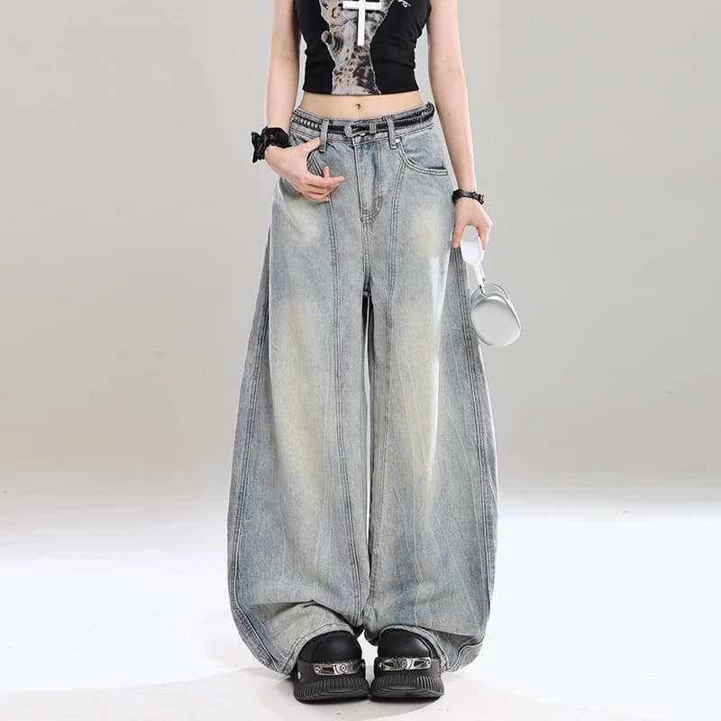 フレアパンツ ヴィンテージ加工ワイドフレアデニムパンツ