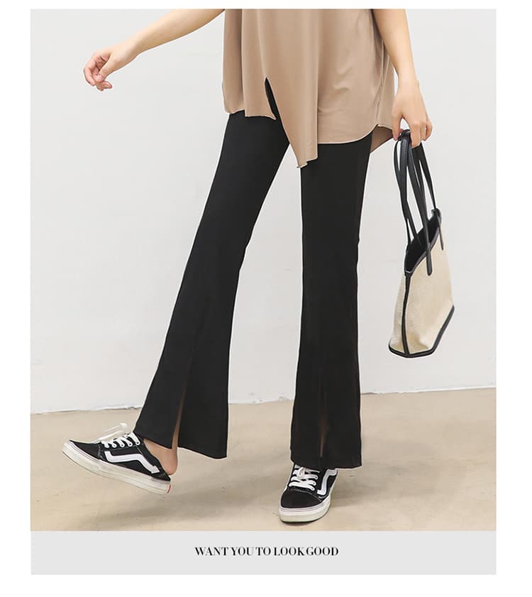 フレアパンツ 縦スリット入りリブフレアパンツ