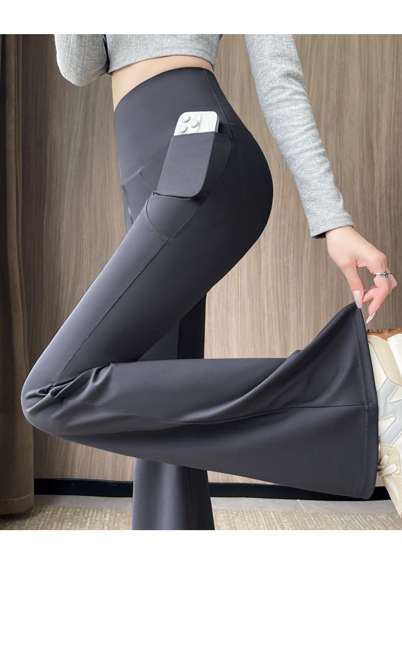 フレアパンツ 裾広がりポケット付きストレッチレギンス