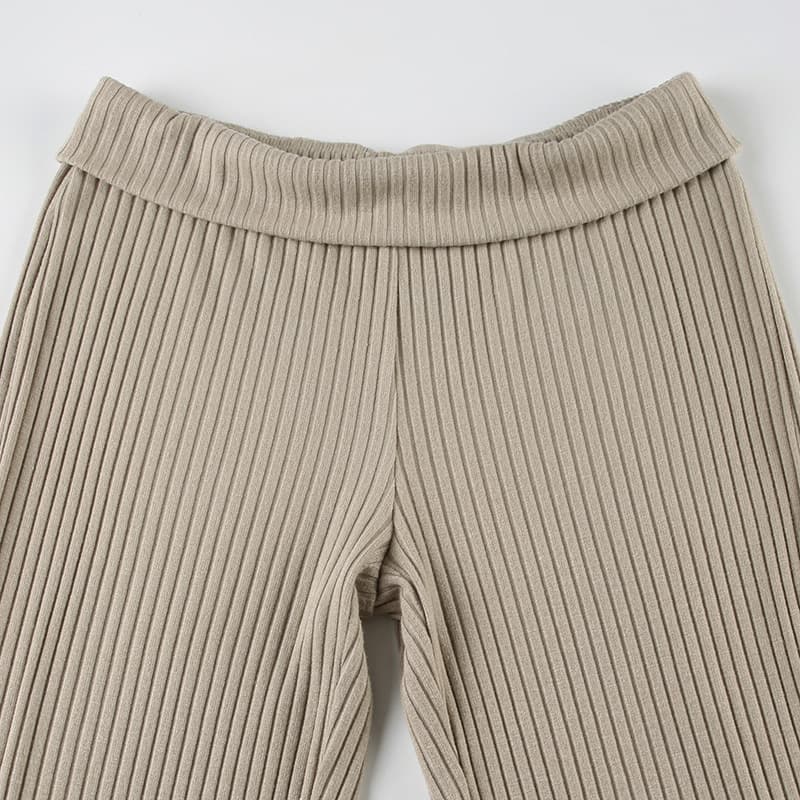 フレアパンツ 上質リブ編みフレアパンツ