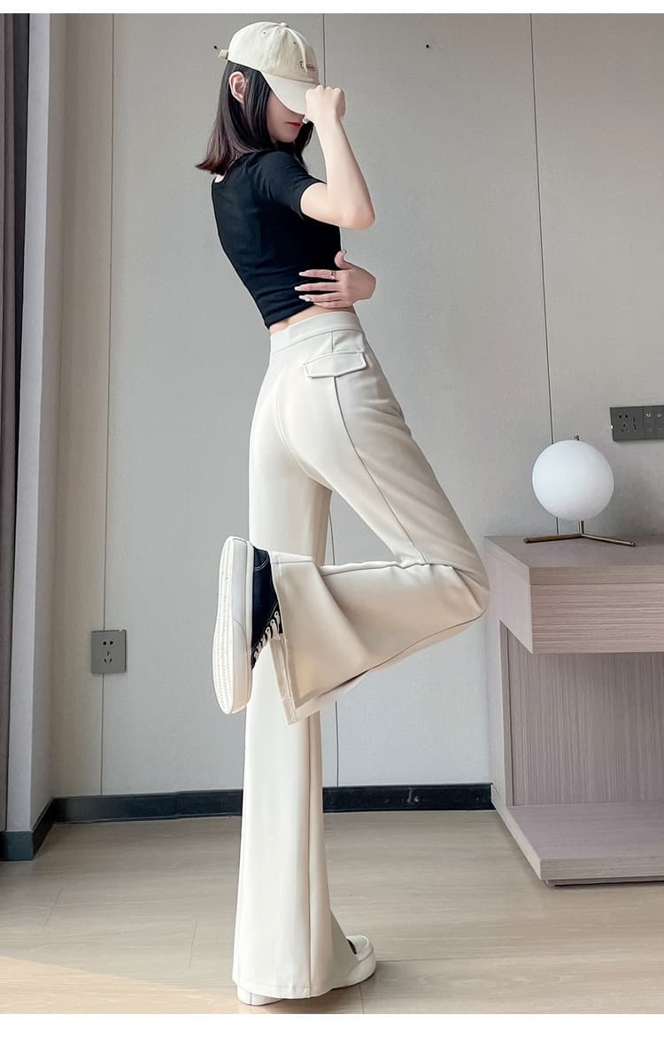 フレアパンツ 美脚スリットフレアスラックス