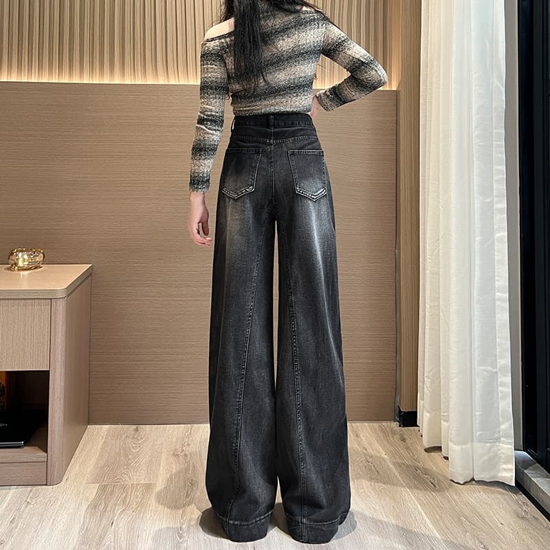 フレアパンツ ハイウエストワイドフレアデニムパンツ