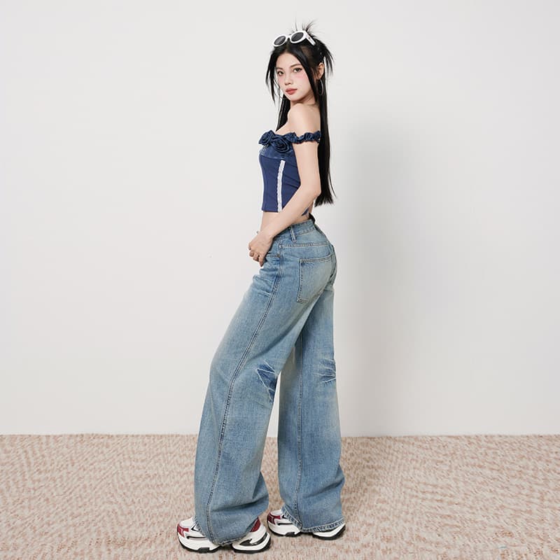 フレアパンツ 美脚強調ワイドフレアデニム