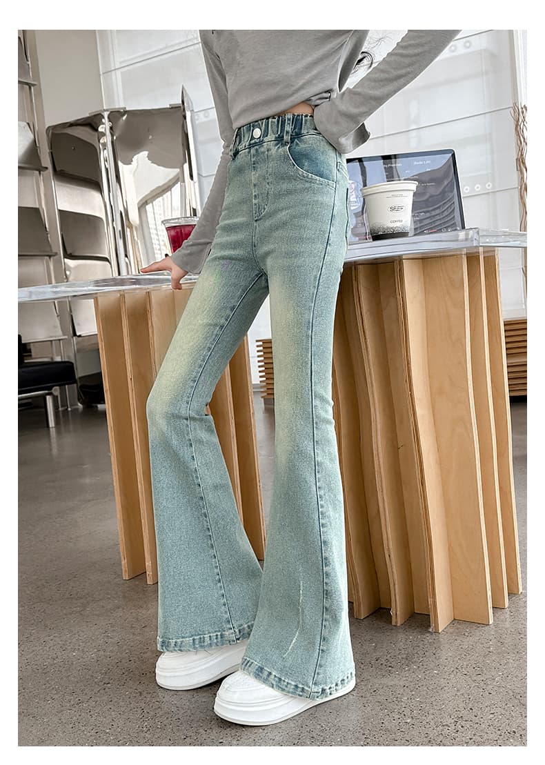フレアパンツ 裾広がり美脚デニムパンツ 子供用