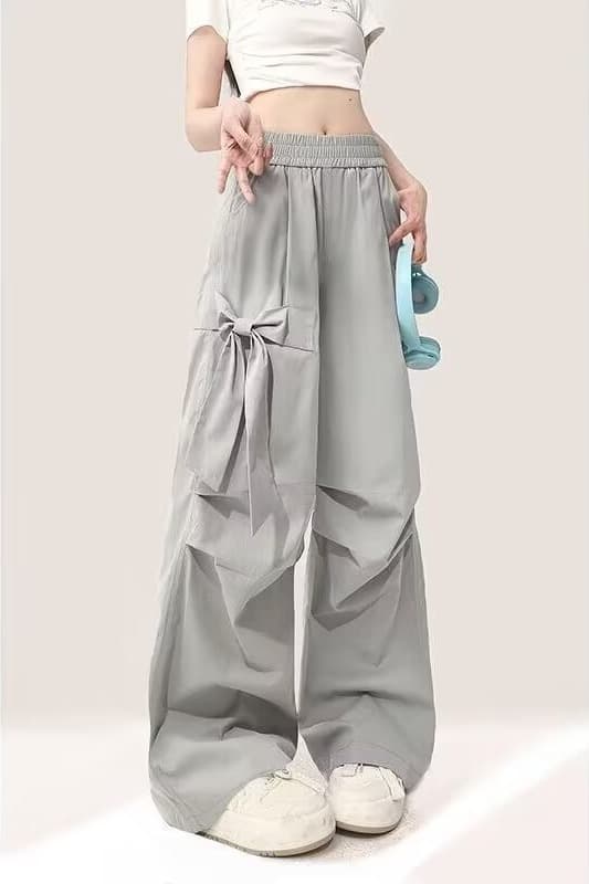フレアパンツ リボン結び ゆったりフレアパンツ