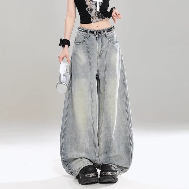 フレアパンツ ヴィンテージ加工ワイドフレアデニムパンツ