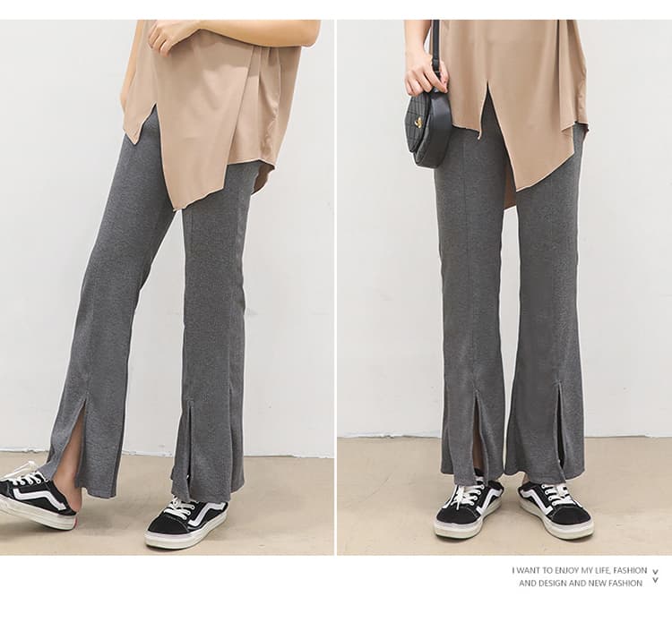 フレアパンツ 縦スリット入りリブフレアパンツ