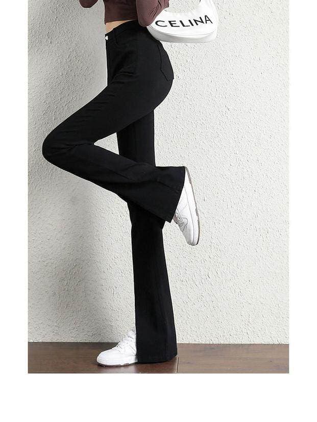 フレアパンツ 裾スリット入りハイウエストフレアパンツ