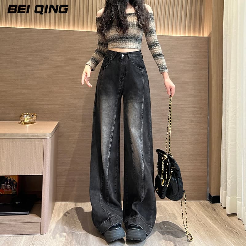 フレアパンツ ハイウエストワイドフレアデニムパンツ