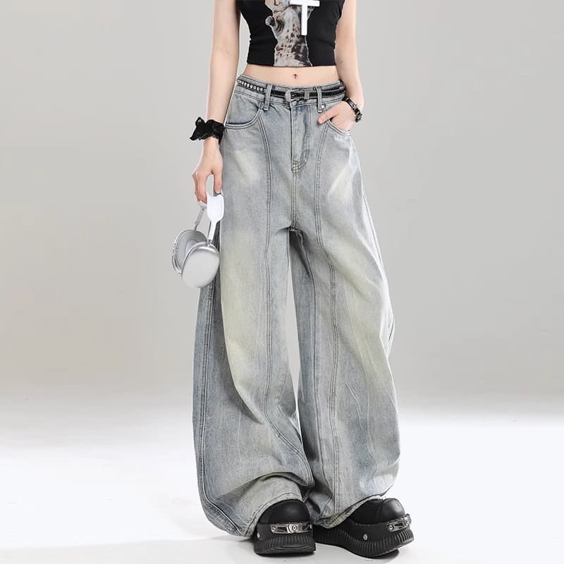 フレアパンツ ヴィンテージ加工ワイドフレアデニムパンツ