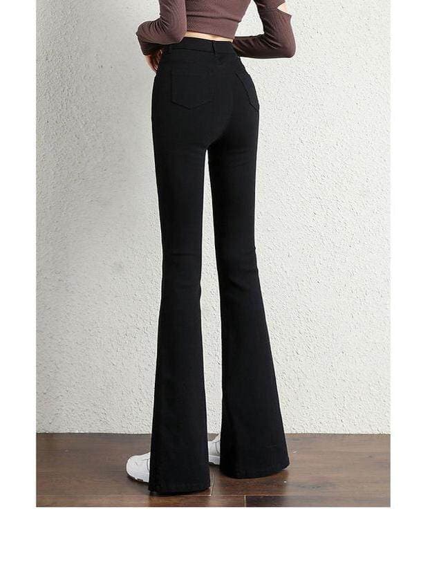 フレアパンツ 裾スリット入りハイウエストフレアパンツ
