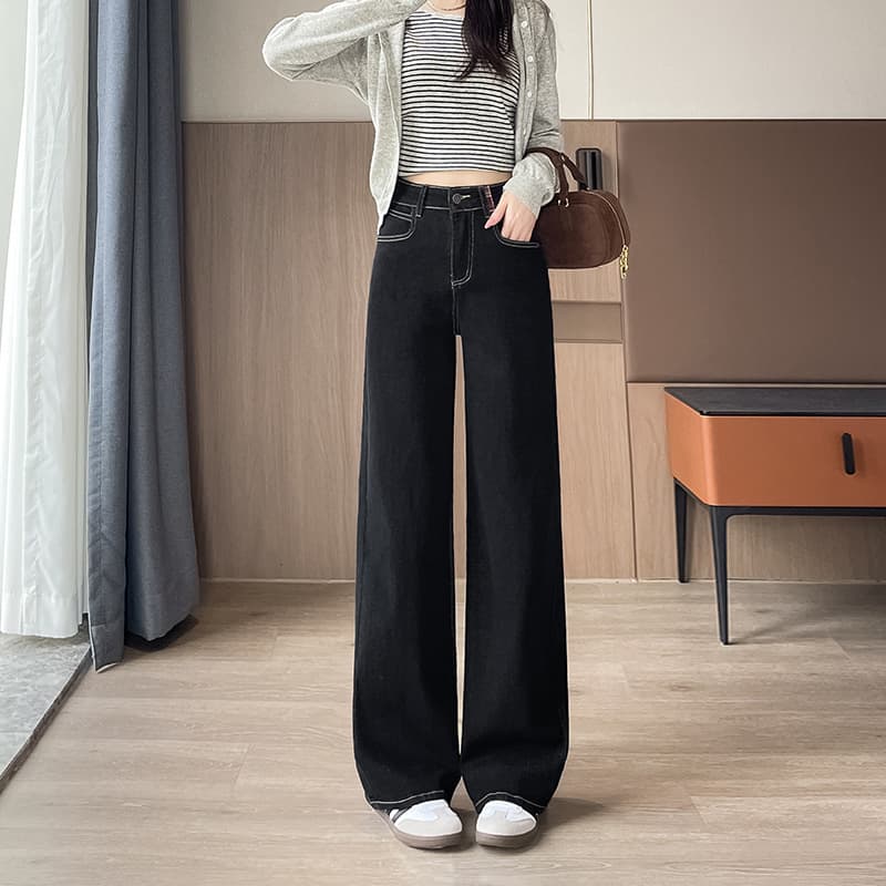 フレアパンツ ハイウエストワイドシルエットフレアデニムパンツ